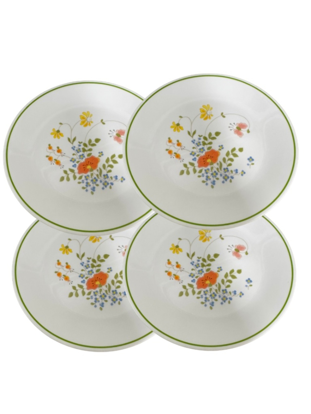 Corelle Wildflower Luncheon Plates Set of 4 8.5” Green Rim Vitrelle USA